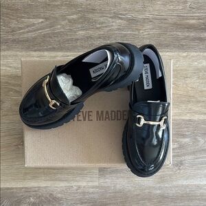 Steve Madden Black Loafers with Gold Accent